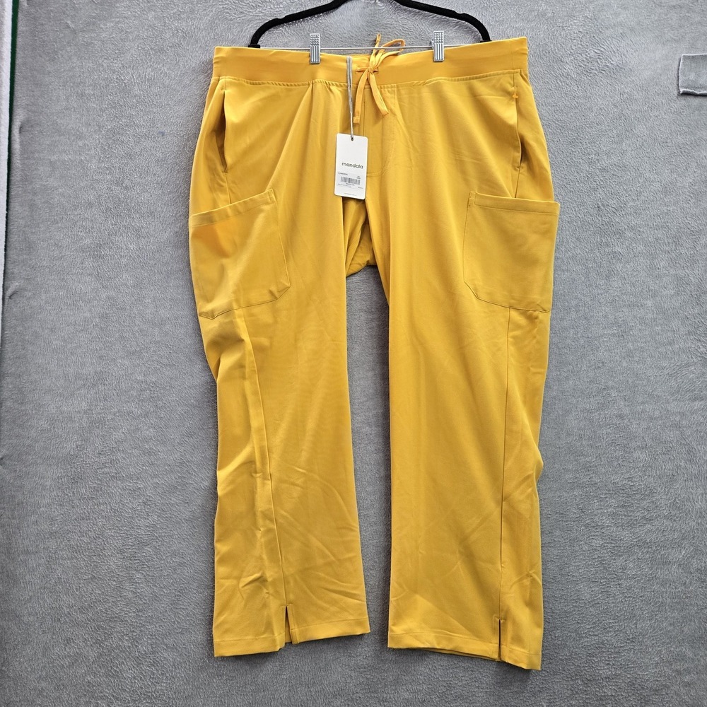 Mandala Women Scrub Pants 2XL PETITE Yellow Cargo Equa-Tek Button Tie PO24-S NWT